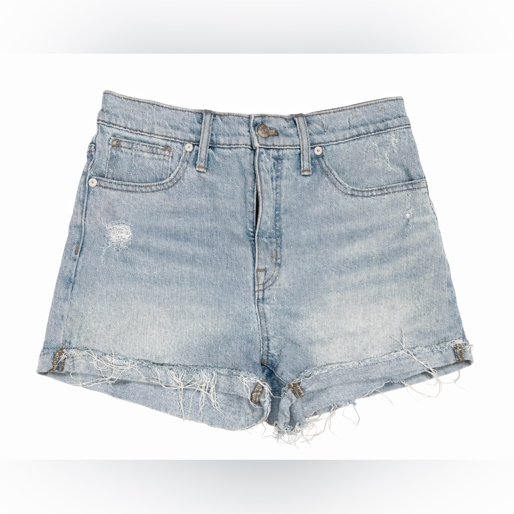 Madewell Light Wash Distressed Denim Shorts Raw Hem High Rise
Size 28